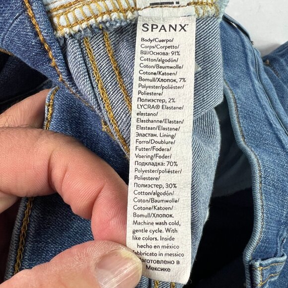 Spanx Jeans Women 34x28* High Rise Front Seam Wide Leg Blue Stretch Denim Tag XL - Picture 8 of 16
